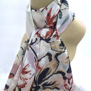 Vince Camuto Botanical Oblong Scarf Cream Black Pink Floral Soft Fabric 72x18 In